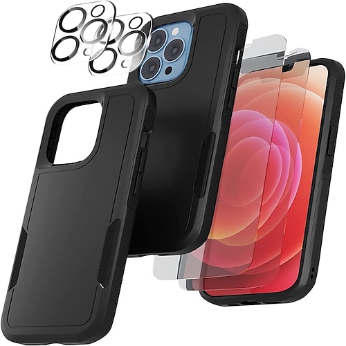 

[5 in 1]Phone Case For Apple Classic Series iPhone 14 13 Pro Max 14 Plus 13 Mini Bumper Frame with 2 Packs Camera Lens Protector 2 Packs Screen Protector Full Body Protective Solid Colored Plastic