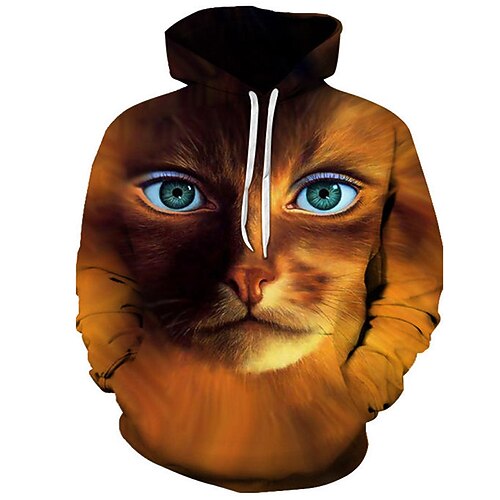 

Men's Pullover Hoodie Sweatshirt Brown Hooded Animal Cat Graphic Prints Print Daily Sports 3D Print Basic Streetwear Designer Spring Fall Clothing Apparel Hoodies Sweatshirts