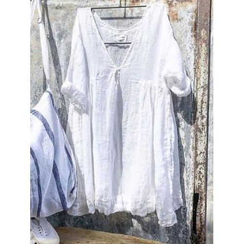 

Women's Casual Dress Linen Dress Shift Dress Mini Dress Black White Pink Half Sleeve Pure Color Cut Out Fall Spring Autumn V Neck Classic Daily Vacation 2022 S M L XL 2XL 3XL