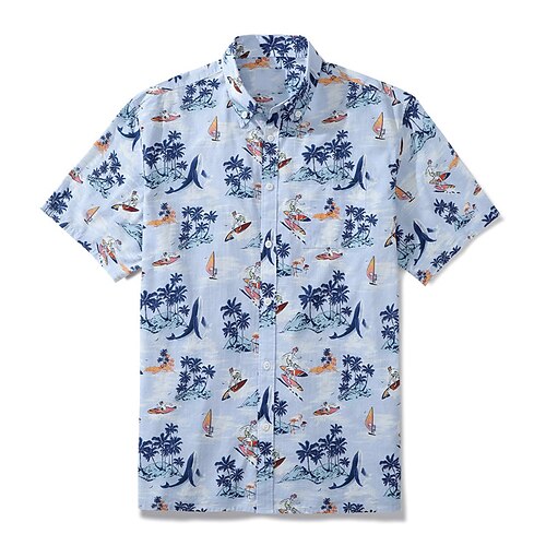 

Men's Shirt Coconut Tree Surf Turndown Blue 3D Print Outdoor Street Short Sleeves Button-Down Print Clothing Apparel Tropical Fashion Designer Hawaiian