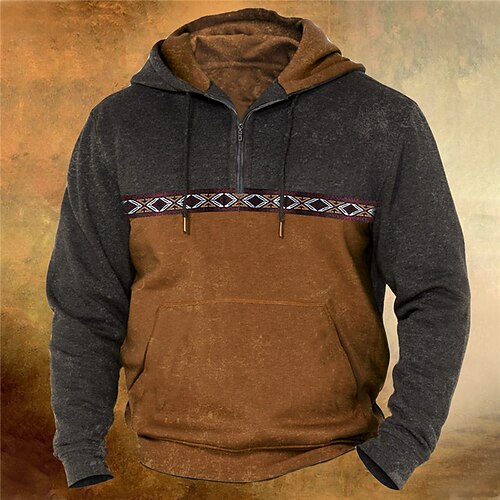 

Men's Zip Up Hoodies Pullover Brown Hooded Color Block Graphic Prints Half Zip Front Pocket Daily Holiday Going out 3D Print Basic Designer Casual Spring Fall Clothing Apparel Hoodies Sweatshirts