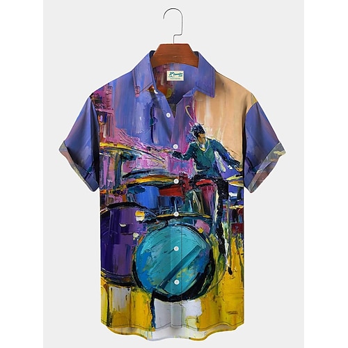 

Homme Chemise Imprimés Photos Instrument de musique Col rabattu Violet 3D effet Extérieur Plein Air Manches courtes Bouton bas Imprimer Vêtement Tenue Sportif Mode Design Flexible