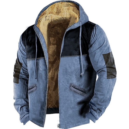 Men's Full Zip Hoodie Jacket Blue Brown Gray Hooded Color Block Zipper Pocket Sports & Outdoor Daily Sports 3D Print Fleece Streetwear Designer Casual Winter Clothing Apparel Hoodies Sweatshirts
