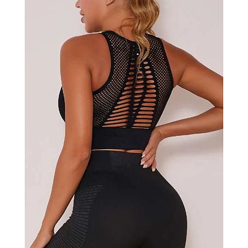 

Dame SportsBH-er Fôret BH Høy støtte Sømløs Utskjæring Helfarge Marineblå Svart Spandex Yoga & Danse Sko Trening Løp God topp Sport Sportsklær Pustende Fukttransport Bekvem Elastisk