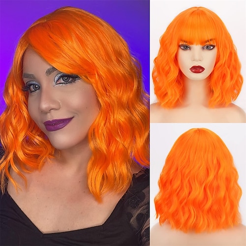 

parrucche ondulate corte arancioni per le donne parrucca cosplay arancione con frangia naturale sintetica arancione bob parrucche lunghe lunghezza spalla botto per le donne ragazze