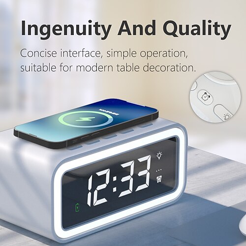 

Wireless Charger 15 W Output Power 1 Port Wireless Charging Stand Fast Wireless Charging LED Screen Digital Clock For Cellphone 1 PCS