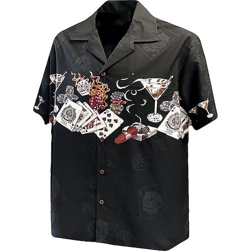 

Men's Shirt Graphic Prints Poker Cocktail Turndown Black 3D Print Casual Going out Short Sleeves Button-Down Print Clothing Apparel Tropical Designer Casual Hawaiian