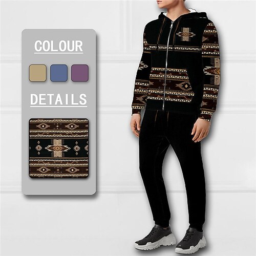 

Men's Tracksuit Hoodies Set Full Zip Hoodie Blue Purple Brown Hooded Graphic Bohemian Style Zipper 2 Piece Print Sports Outdoor Casual Sports 3D Print Basic Streetwear Designer Fall Spring Clothing