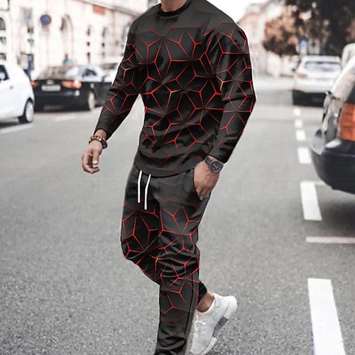 

Hombre Tracksuit Conjunto de sudaderas con capucha Rojo Cuello Barco Graphic Geométrico 2 Piezas Estampado Deporte Casual Deportes Impresión 3D Básico Ropa de calle Ropa deportiva Otoño Primavera Ropa