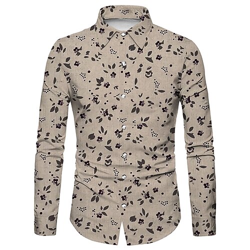 

Men's Shirt Floral Graphic Prints Turndown Green Khaki Beige 3D Print Outdoor Street Long Sleeve Button-Down Print Clothing Apparel Fashion Designer Casual Soft