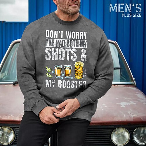 

Herre Plusstørrelser Pullover sweatshirt Stor og høj Grafisk Rund hals Langærmet Forår & Vinter Basale Mode Gade Bekvem Afslappet Sport Toppe