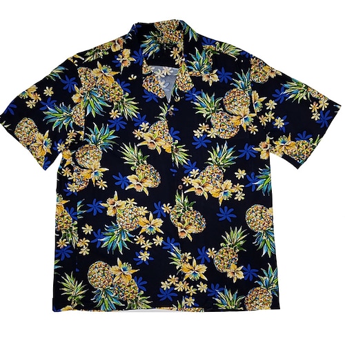 

Men's Shirt Pineapple Turndown Black 3D Print Casual Holiday Short Sleeve Button-Down Print Clothing Apparel Tropical Fashion Hawaiian Soft