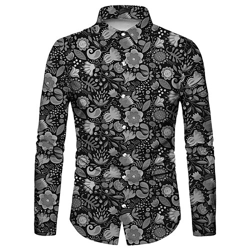 

Men's Shirt Floral Graphic Prints Turndown Yellow Gray Outdoor Street Long Sleeve Button-Down Print Clothing Apparel Fashion Designer Casual Soft