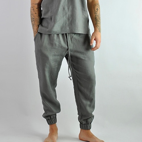 

Per uomo Pareggiatore Pantaloni di lino Pantaloni Pantaloni estivi Pantaloni da spiaggia A cordoncino Vita elastica Liscio Comfort Esterno Informale Giornaliero Misto cotone e lino Essenziale