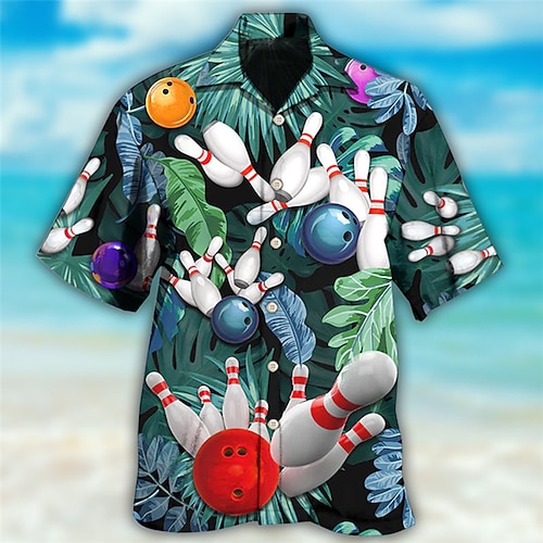 

Men's Shirt Summer Hawaiian Shirt Floral Graphic Prints Bowling Ball Turndown Green Casual Holiday Short Sleeve Button-Down Print Clothing Apparel Tropical Fashion Hawaiian Soft