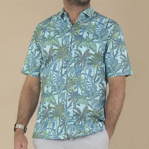 

Men's Shirt Summer Hawaiian Shirt Coconut Tree Graphic Prints Turndown Blue Outdoor Street Short Sleeves Button-Down Print Clothing Apparel Tropical Fashion Hawaiian Designer