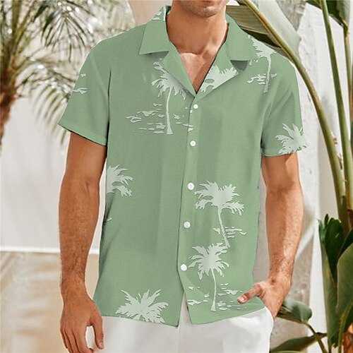 

Men's Shirt Summer Hawaiian Shirt Coconut Tree Graphic Prints Turndown Blue Green 3D Print Casual Holiday Short Sleeve Button-Down Print Clothing Apparel Tropical Fashion Hawaiian Soft