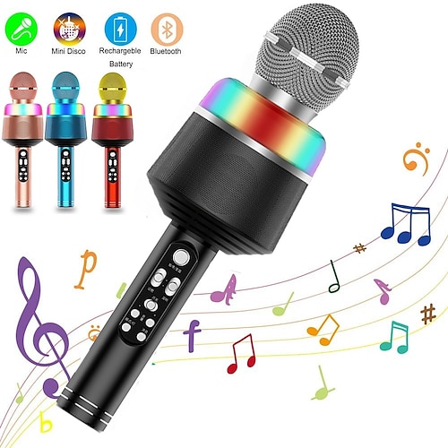 

Microfone sem fio bluetooth para crianças portátil portátil luz led karaokê microfone alto-falante gravador com remix ajustável rádio fm para crianças meninas meninos adolescentes aniversário