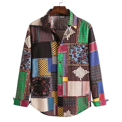 

Men's Shirt Color Block Graphic Prints Vintage Leaves Turndown Black White Street Casual Long Sleeve Button-Down Print Clothing Apparel Fashion Streetwear Designer Soft