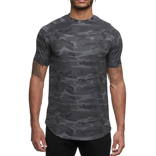 

Herre Camo skjorte Kamuflasje عادي Crewneck Trening utendørs Kort Erme Trykt mønster Klær Fritid Komfort