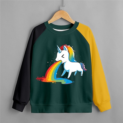 

Børn Pige Sweatshirt Dyr Afslappet Langærmet Crewneck Sød Stil 7-13 år Vinter Sort Lyserød Rød