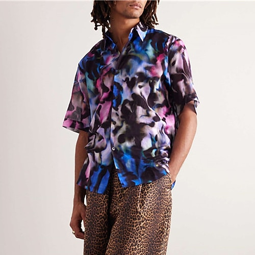 

Men's Shirt Summer Hawaiian Shirt Floral Graphic Prints Dark Turndown Blue Street Casual Short Sleeves Button-Down Print Clothing Apparel Tropical Fashion Hawaiian Designer
