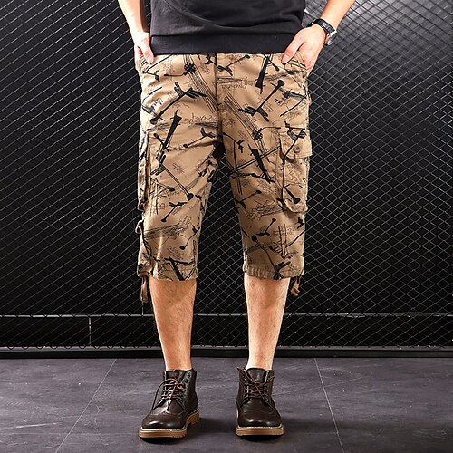 

Men's Cargo Shorts Shorts Capri Pants Hiking Shorts Multi Pocket Straight Leg Solid Colored Comfort Wearable Work Daily Streetwear Casual Army Green Khaki Micro-elastic