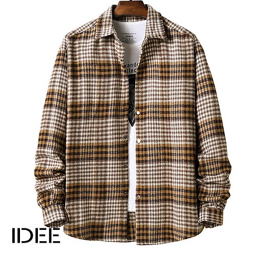 

Men's Shirt Casual Shirt Lattice Turndown Yellow Blue Coffee Outdoor Street Long Sleeve Button-Down Clothing Apparel Cotton Fashion Streetwear Casual