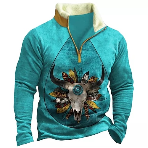 

Men's Zip Up Sweatshirt Pullover Blue Half Zip Animal Graphic Prints Zipper Print Daily Sports Going out 3D Print Basic Casual Thin fleece Winter Clothing Apparel Hoodies Sweatshirts