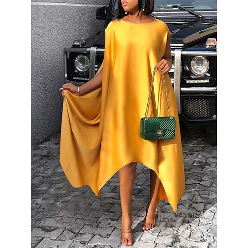 

Robe mi-longue Femme Robe casual Sans Manches Eté Printemps - Mode Robe chic plus haut bas Couleur monochrome Col Ras du Cou Vacances Ample 2023 Jaune S M L XL 2XL 3XL 4XL 5XL