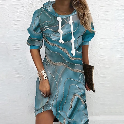 

Damen Sweatkleid Etuikleid Minikleid Blau Khaki Langarm Farbverlauf Bedruckt Winter Herbst Frühling Mit Kapuze Modisch Täglich 2022 S M L XL XXL 3XL