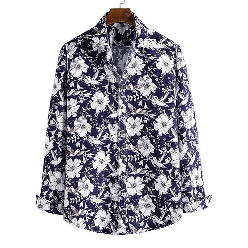 

Men's Shirt Floral Graphic Prints Turndown Black Yellow Blue Street Casual Long Sleeve Button-Down Print Clothing Apparel Fashion Streetwear Designer Soft