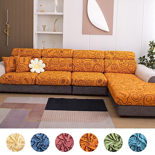 

3D Jacquard Stretch Sofa Seat Cushion Cover Jacquard Slipcover Elastic Couch Armchair Loveseat 4 or 3 Seater Grey Plain Solid Soft Durable Washable