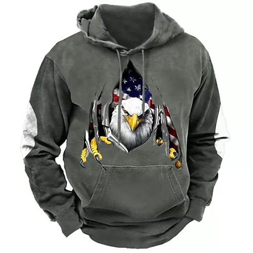 

Men's Pullover Hoodie Sweatshirt Black Brown Gray Hooded Graphic Prints Eagle National Flag Print Daily Sports 3D Print Basic Streetwear Designer Spring Fall Clothing Apparel Hoodies Sweatshirts