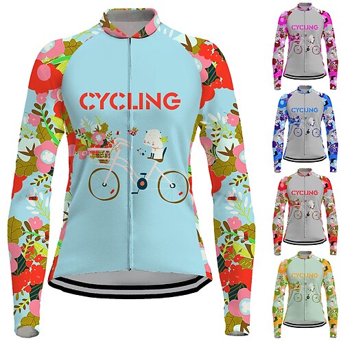 

21Grams Women's Cycling Jersey Long Sleeve Bike Jersey Top with 3 Rear Pockets Mountain Bike MTB Road Bike Cycling Breathable Quick Dry Moisture Wicking Reflective Strips Yellow Red Blue Floral