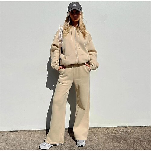 

Women's Sweatshirt Tracksuit Pants Sets Sweatpants Active Blue Green Sports Outdoor Casual Solid Color Zipper Drawstring Hooded S M L XL XXL