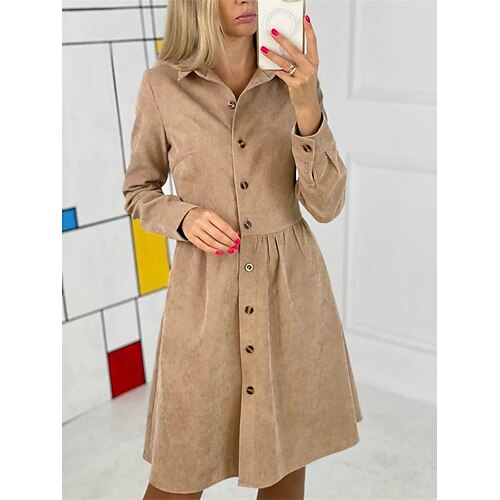 

Women's Casual Dress Shirt Dress Mini Dress Black Blue Purple Long Sleeve Pure Color Button Winter Fall Spring Shirt Collar Fashion Weekend 2023 S M L XL 2XL