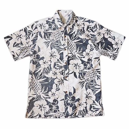 

Men's Shirt Floral Pineapple Turndown Gray 3D Print Outdoor Street Short Sleeves Button-Down Print Clothing Apparel Tropical Fashion Designer Hawaiian