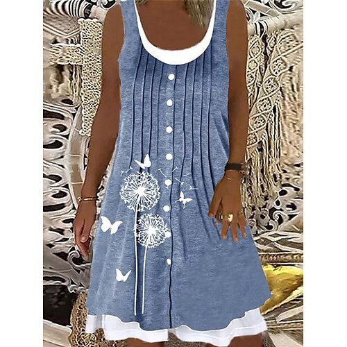 

Women's Casual Dress T Shirt Dress Tee Dress Slip Dress Mini Dress Khaki Light Blue Sleeveless Butterfly Fake two piece Winter Fall Spring U Neck Fashion Daily Loose Fit 2023 XS S M L XL