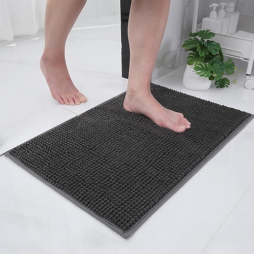 

tapete de banho chenille, tapete de banheiro felpudo extra macio e absorvente, lavável na máquina, tapete de pelúcia antiderrapante para banheira, chuveiro e banheiro