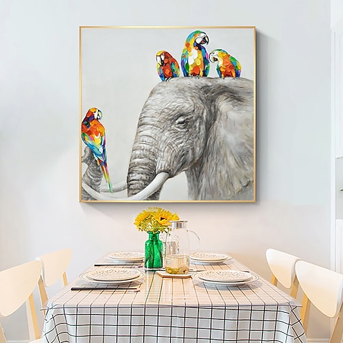 

Pintura al óleo hecha a mano lienzo arte de la pared decoración moderno animal loro y elefante para decoración del hogar enrollado sin marco pintura sin estirar