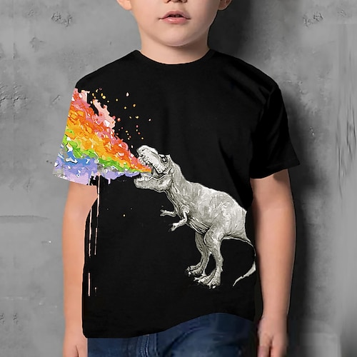 

Bambino Da ragazzo maglietta Tee Animali Dinosauro Manica corta Girocollo Top bambini Informale Stampa 3D Fantastico Giornaliero Estate Nero 3-12 anni