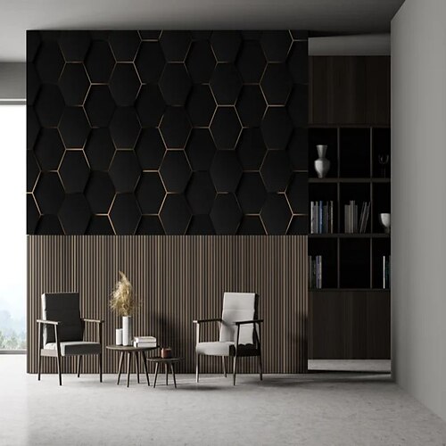 

papier peint géométrique noir hexagone revêtement mural autocollant peler et coller amovible pvc/vinyle matériel auto-adhésif/adhésif requis décoration murale pour salon cuisine salle de bain