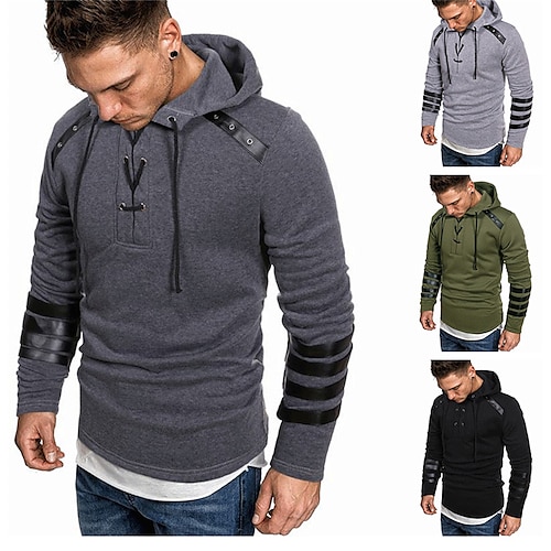 

Herren Hoodie Sweatshirt Kapuze Schwarz Armeegrün Hellgrau Dunkelgray Mit Kapuze Glatt mit Schnürung Patchwork Tasche Sport Natur Casual Täglich Strassenmode Cool sportlich Frühling Herbst