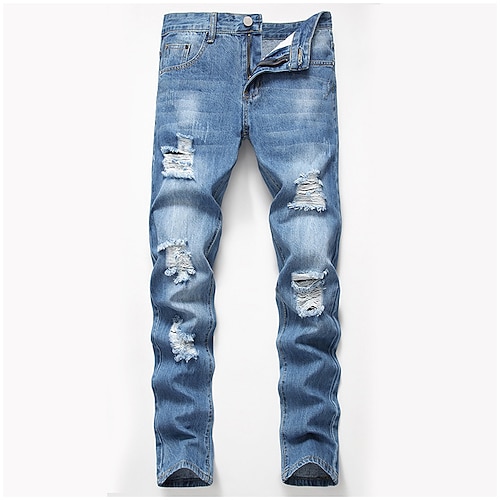 

Per uomo Jeans Pantaloni Pantaloni di denim Tasche Strappato Gamba dritta Liscio Indossabile Esterno Giornaliero Per eventi Misto cotone Essenziale Di tendenza Blu Media elasticità