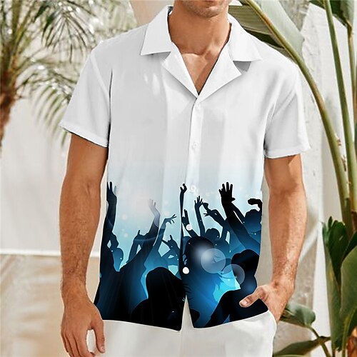 

Men's Shirt Summer Hawaiian Shirt Coconut Tree Graphic Prints Turndown Blue Fuchsia 3D Print Casual Holiday Short Sleeve Button-Down Print Clothing Apparel Tropical Fashion Hawaiian Soft