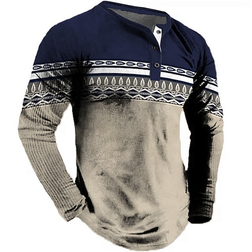 

Men's Plus Size Henley Shirt Big and Tall Graphic Henley Long Sleeve Spring & Fall Basic Fashion Streetwear Comfortable Casual Sports Tops