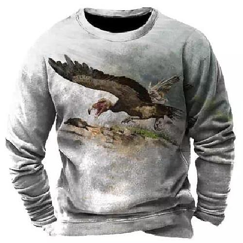 

Men's Sweatshirt Pullover Gray Crew Neck Animal Graphic Prints Eagle Print Daily Sports Holiday 3D Print Basic Streetwear Designer Spring Fall Clothing Apparel Hoodies Sweatshirts