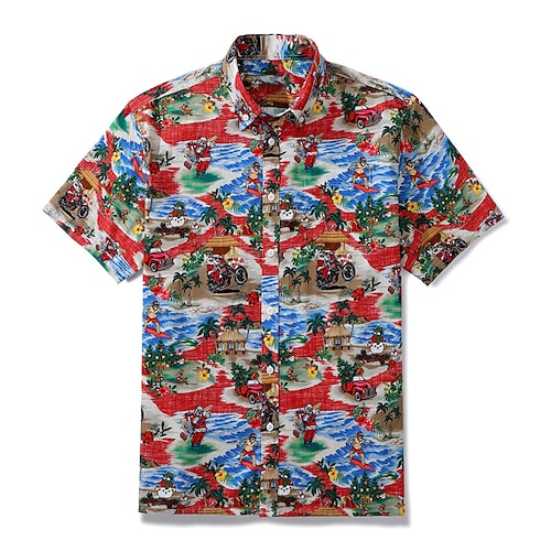 

Men's Shirt Tree Car Santa Claus Motorcycle Turndown Red 3D Print Outdoor Street Short Sleeves Button-Down Print Clothing Apparel Tropical Fashion Designer Hawaiian