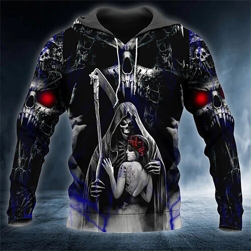 

Men's Pullover Hoodie Sweatshirt Black Hooded Skull Graphic Prints Print Daily Sports 3D Print Basic Streetwear Casual Spring Fall Clothing Apparel Hoodies Sweatshirts